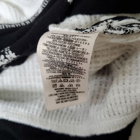 Free People Auxton Thermal Waffle  White and Black Wrap Top with Floral Sleeves - Picture 4 of 5